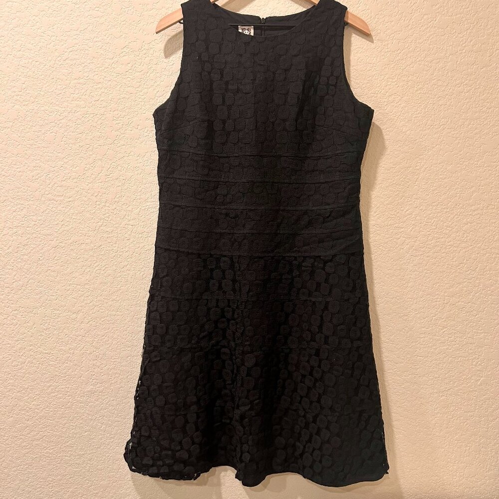 Anne Klein Black Swiss Dot Sleeveless Fit and Flare Dress Sz 14 Women's